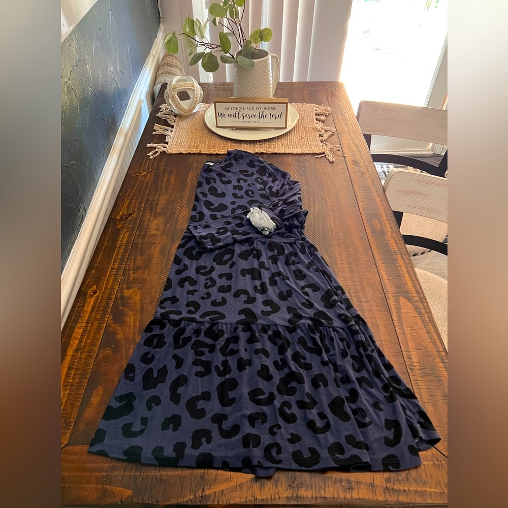 Midepie mini tiered long sleeve animal print dress